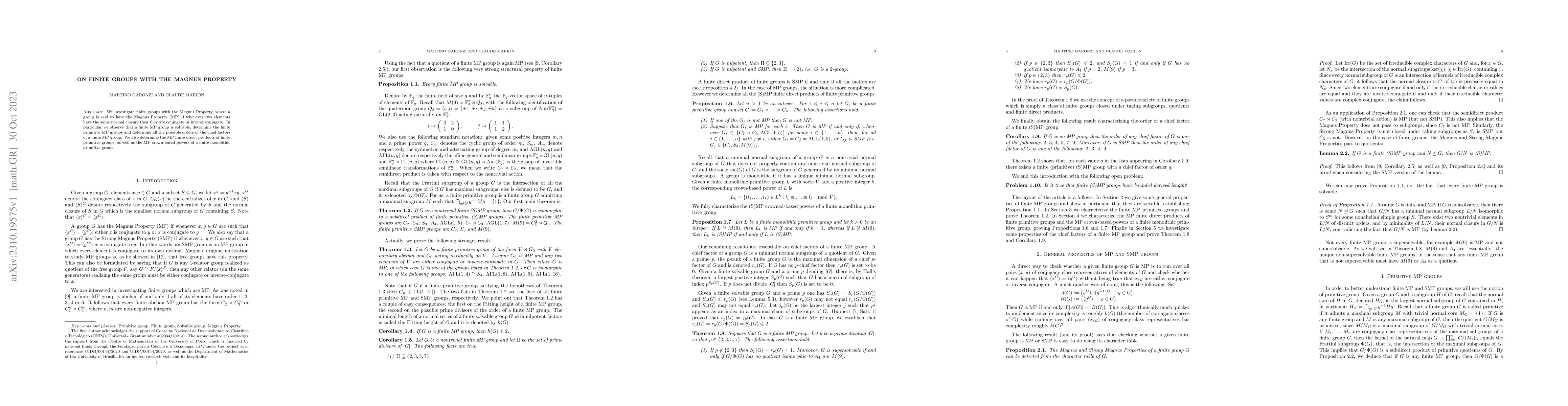 Thumbnail for On finite groups with the Magnus Property
