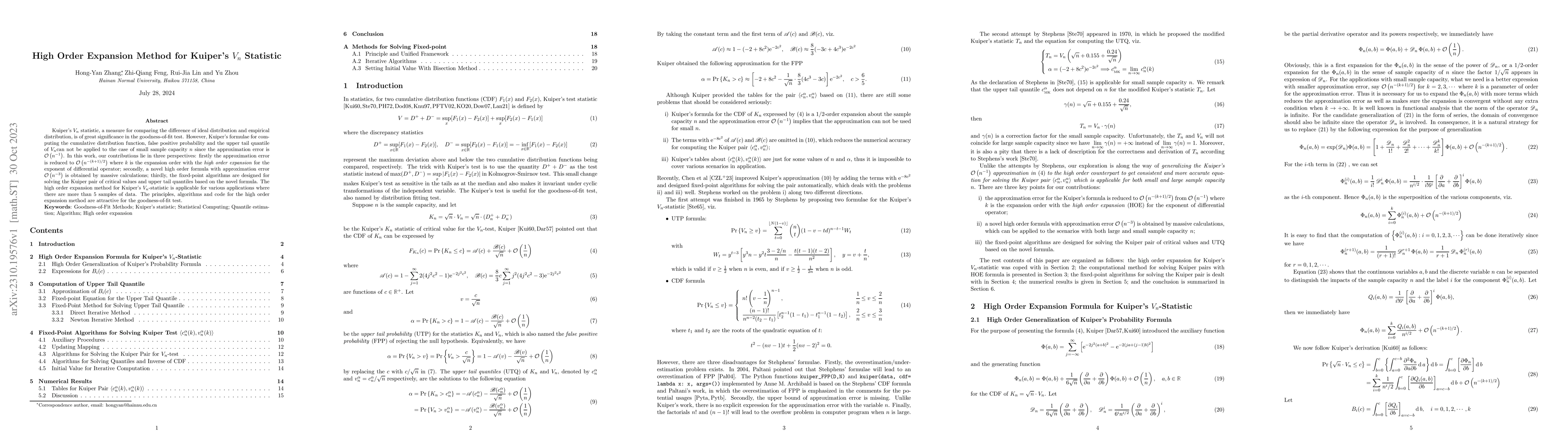 Thumbnail for High Order Expansion Method for Kuiper's $V_n$ Statistic