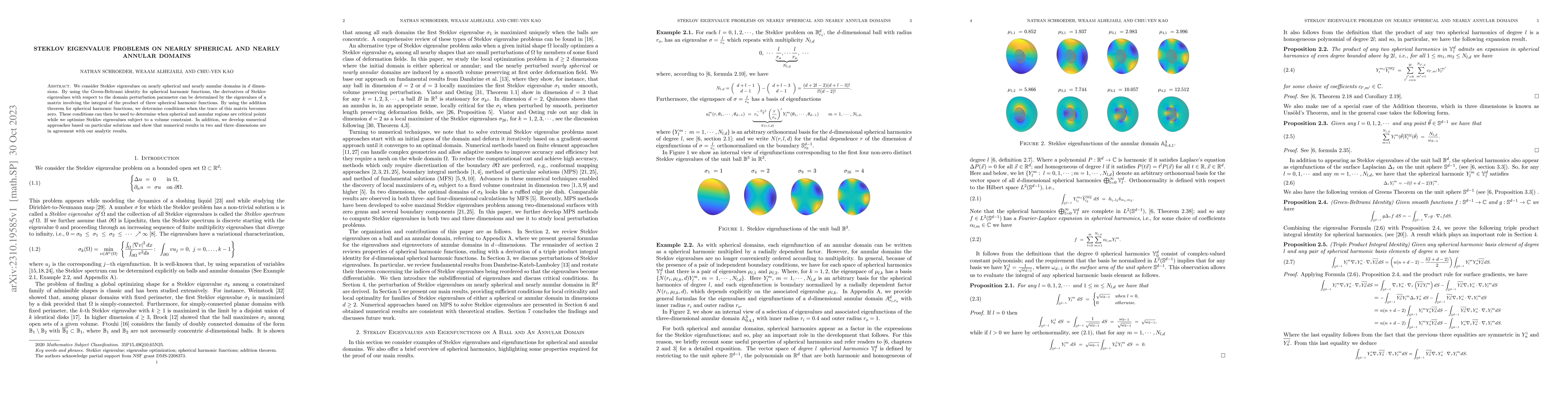 Thumbnail for Steklov Eigenvalue Problems on Nearly Spherical and Nearly Annular
  Domains