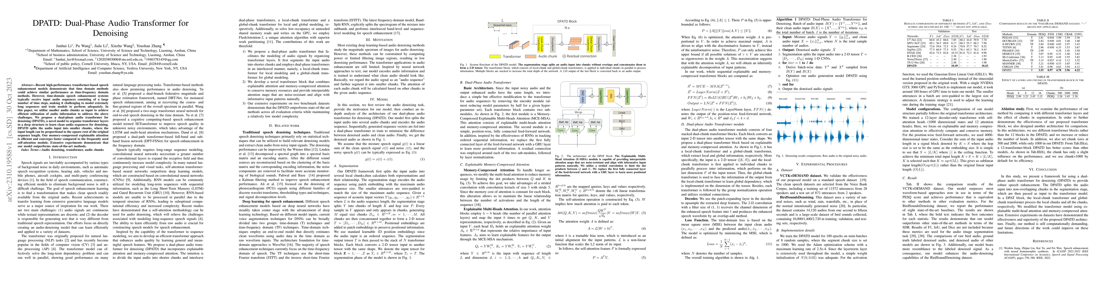 Thumbnail for DPATD: Dual-Phase Audio Transformer for Denoising