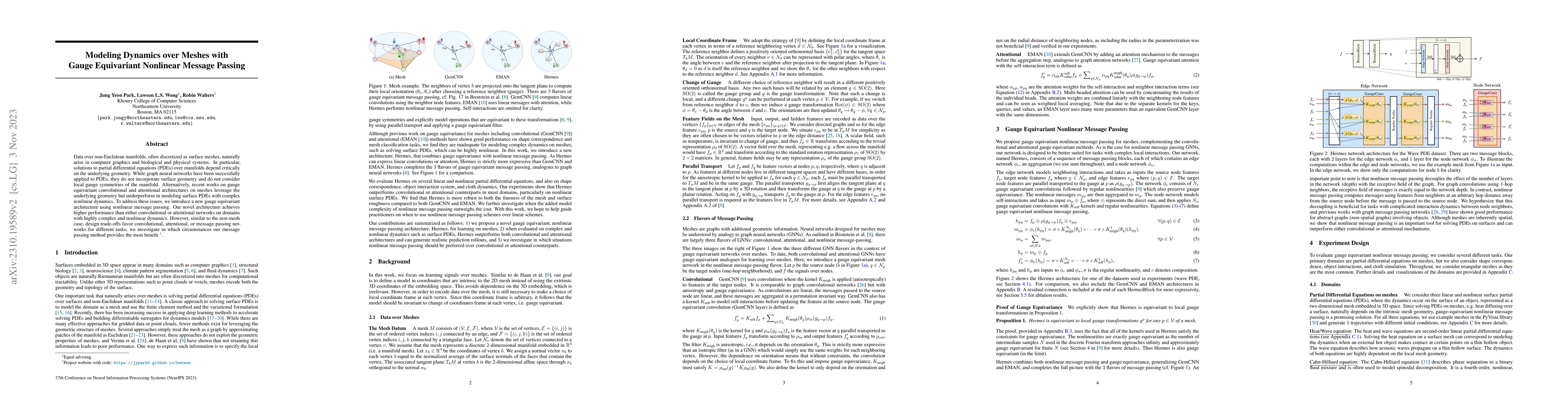 Thumbnail for Modeling Dynamics over Meshes with Gauge Equivariant Nonlinear Message
  Passing