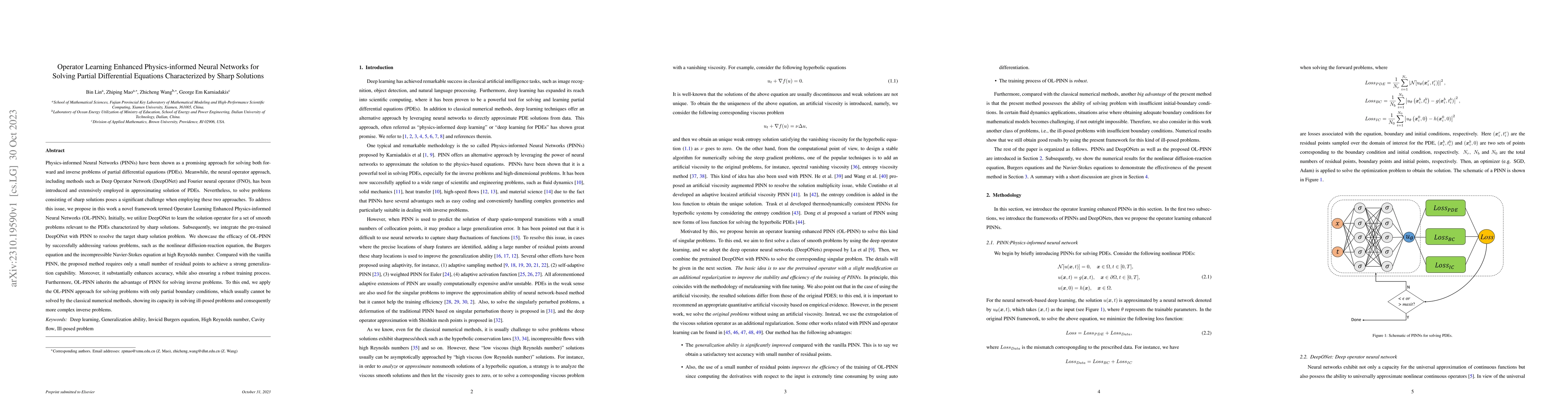 Thumbnail for Operator Learning Enhanced Physics-informed Neural Networks for Solving
  Partial Differential Equations Characterized by Sharp Solutions