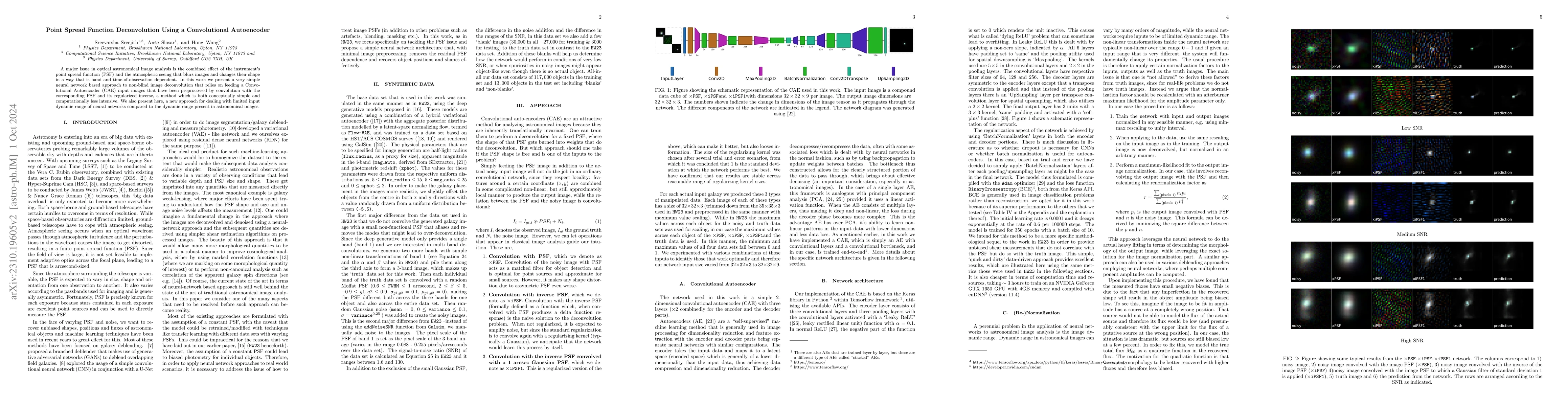 Thumbnail for Point Spread Function Deconvolution Using a Convolutional Autoencoder
  for Astronomical Applications