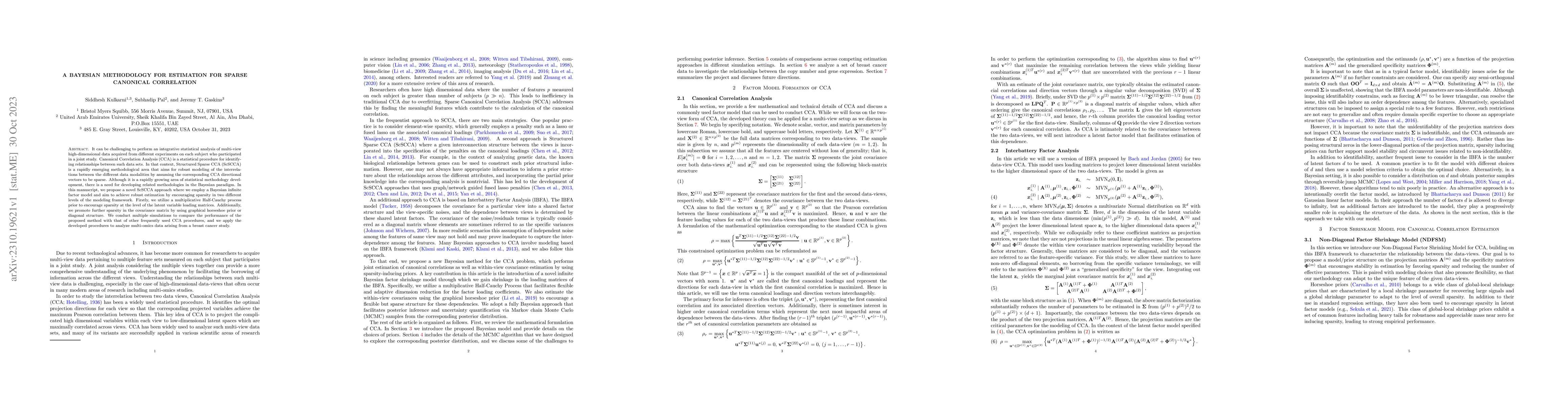 Thumbnail for A Bayesian Methodology for Estimation for Sparse Canonical Correlation
