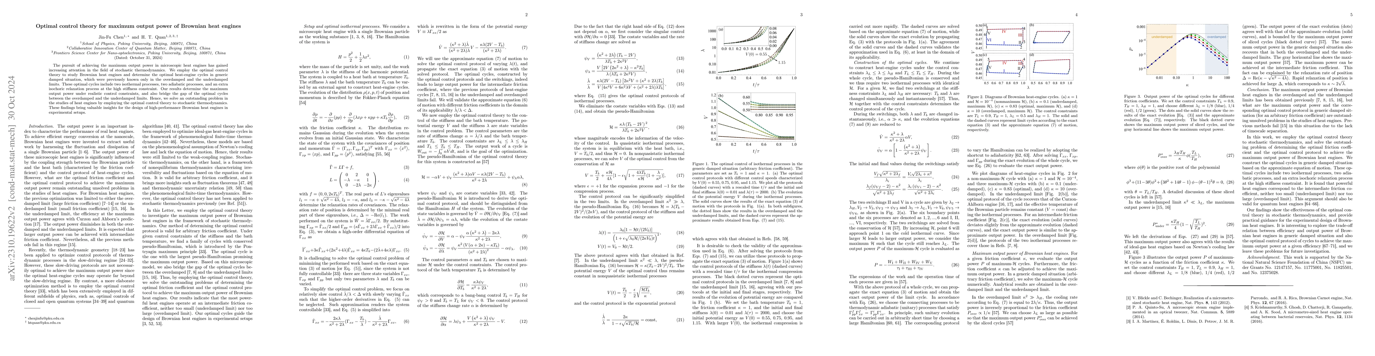 Thumbnail for Optimal control theory for maximum power of Brownian heat engines
