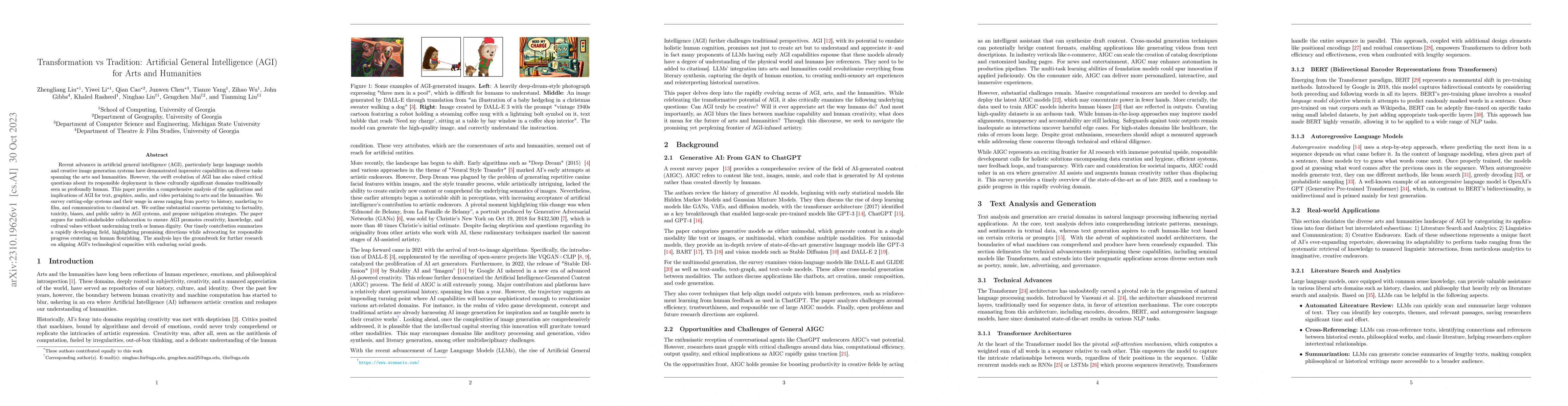 Thumbnail for Transformation vs Tradition: Artificial General Intelligence (AGI) for
  Arts and Humanities