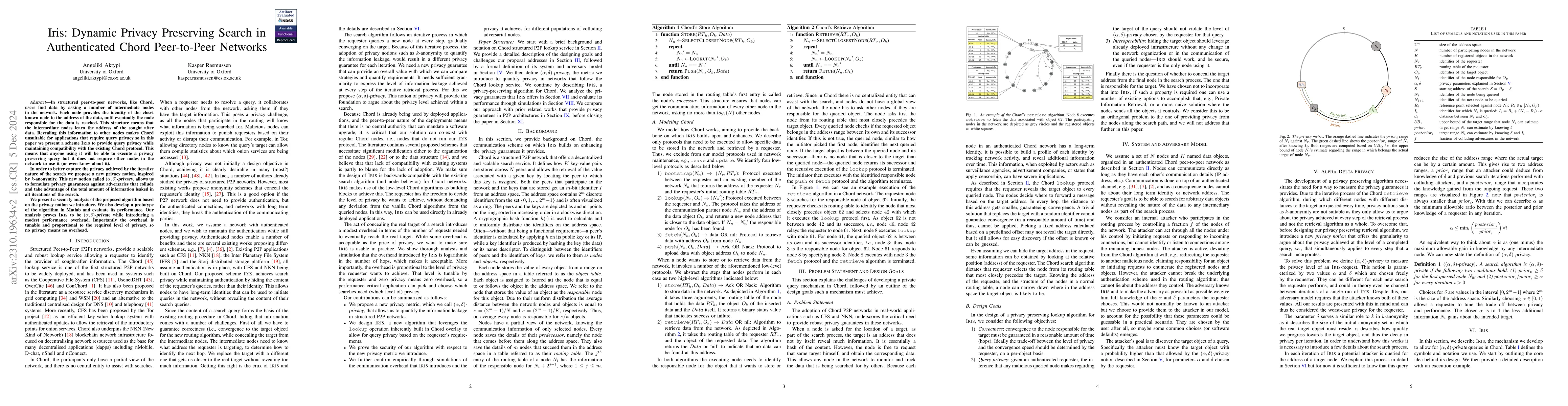 Thumbnail for Iris: Dynamic Privacy Preserving Search in Structured Peer-to-Peer
  Networks