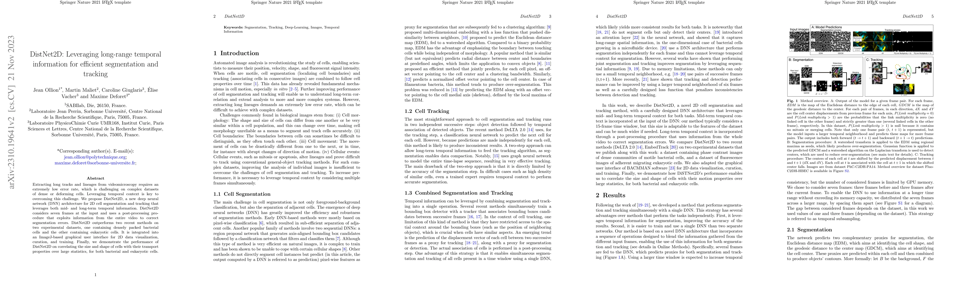 Thumbnail for DistNet2D: Leveraging long-range temporal information for efficient
  segmentation and tracking
