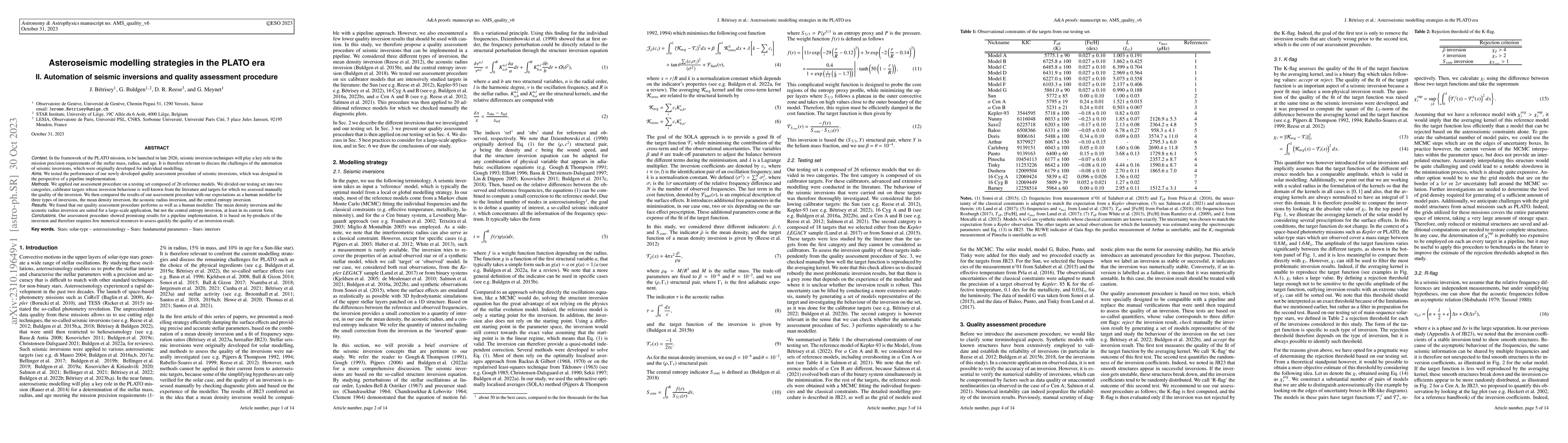 Thumbnail for Asteroseismic modelling strategies in the PLATO era. II. Automation of
  seismic inversions and quality assessment procedure