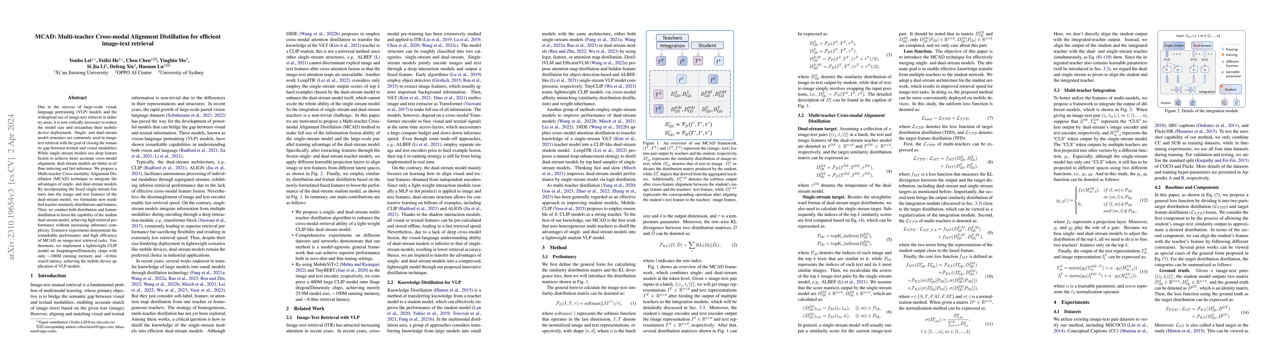 Thumbnail for MCAD: Multi-teacher Cross-modal Alignment Distillation for efficient
  image-text retrieval