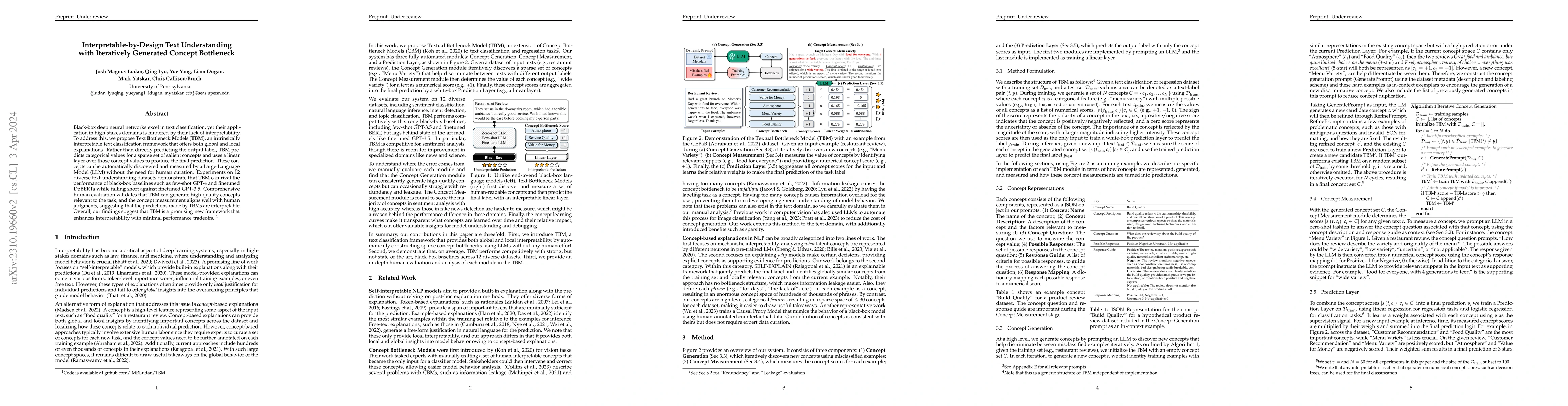 Thumbnail for Interpretable-by-Design Text Understanding with Iteratively Generated
  Concept Bottleneck