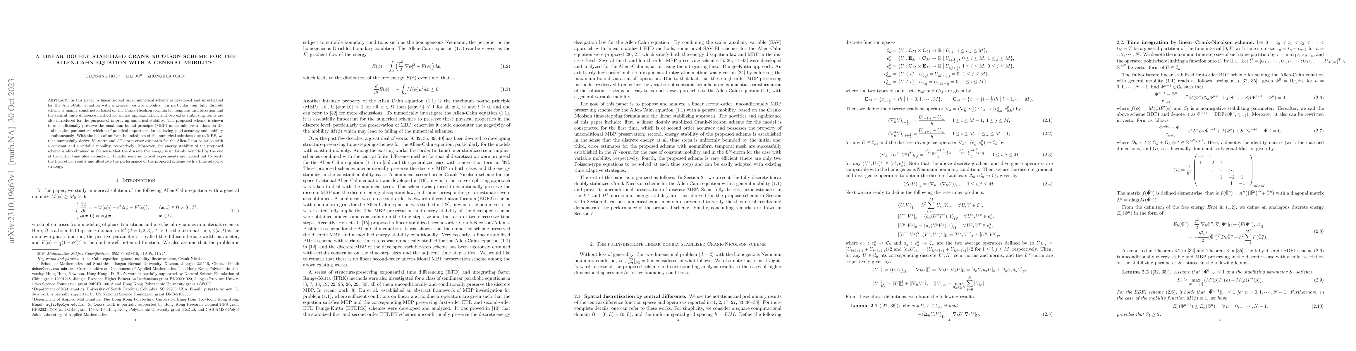 Thumbnail for A linear doubly stabilized Crank-Nicolson scheme for the Allen-Cahn
  equation with a general mobility