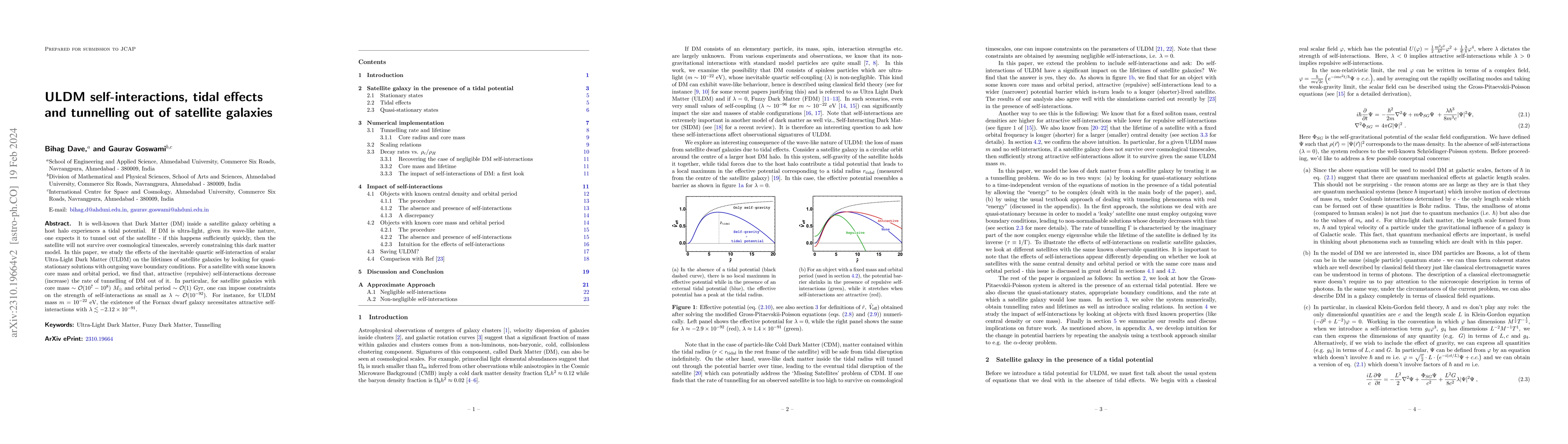 Thumbnail for ULDM self-interactions, tidal effects and tunnelling out of satellite
  galaxies