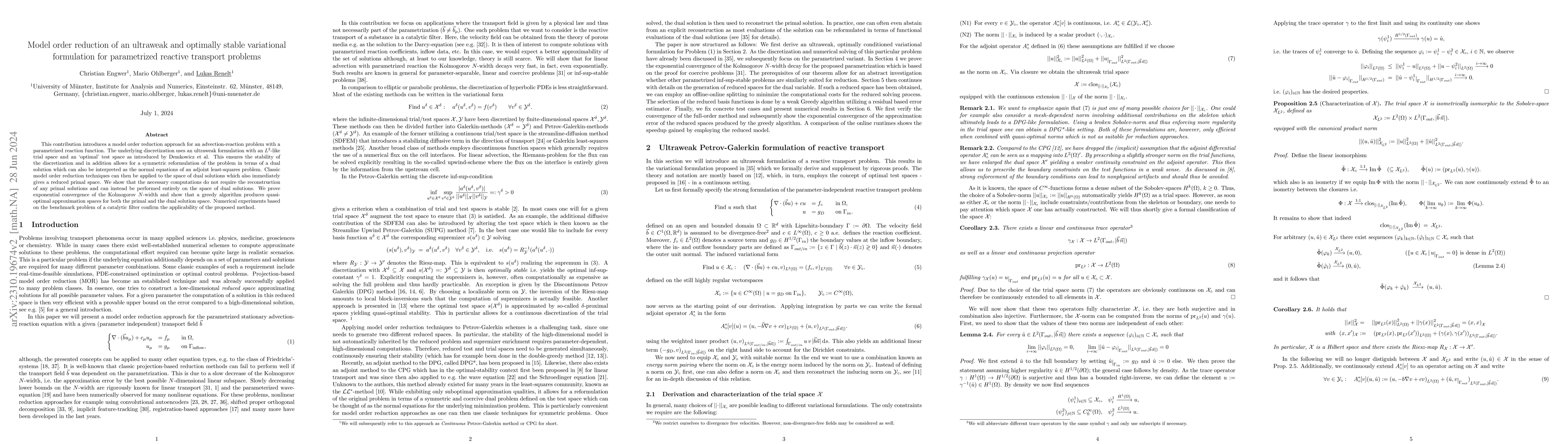 Thumbnail for Model order reduction of an ultraweak and optimally stable variational
  formulation for parametrized reactive transport problems