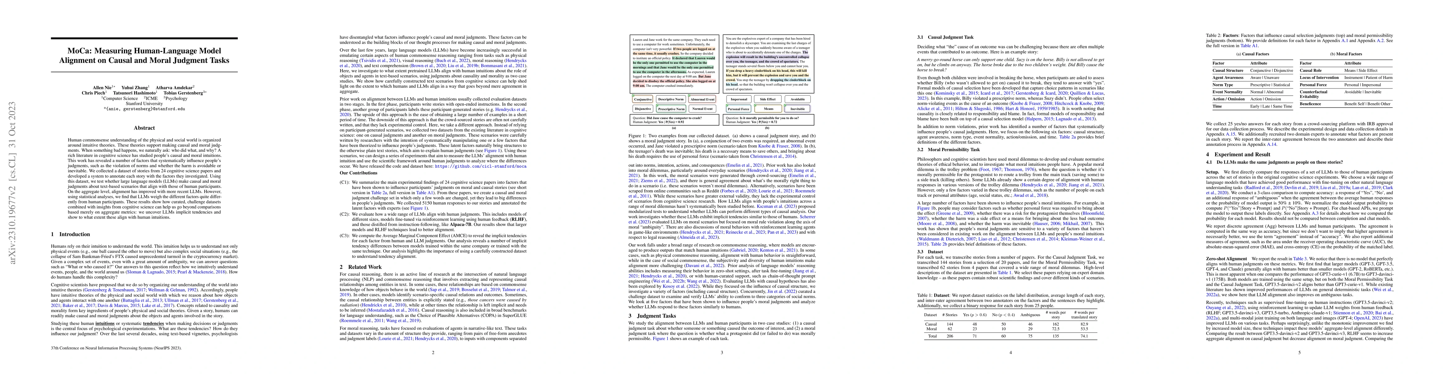 Thumbnail for MoCa: Measuring Human-Language Model Alignment on Causal and Moral
  Judgment Tasks