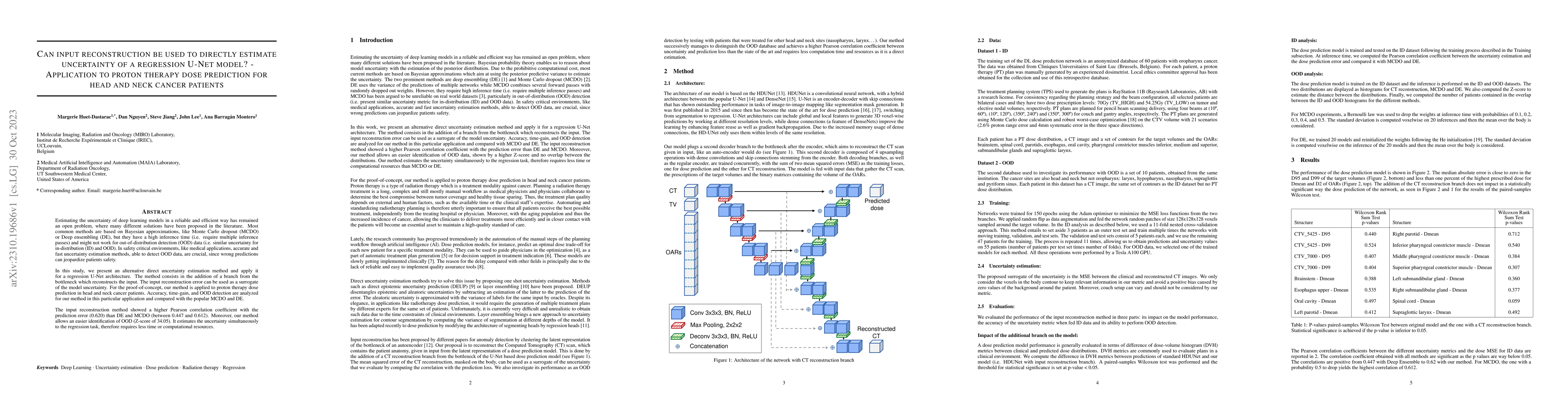 Thumbnail for Can input reconstruction be used to directly estimate uncertainty of a
  regression U-Net model? -- Application to proton therapy dose prediction for
  head and neck cancer patients