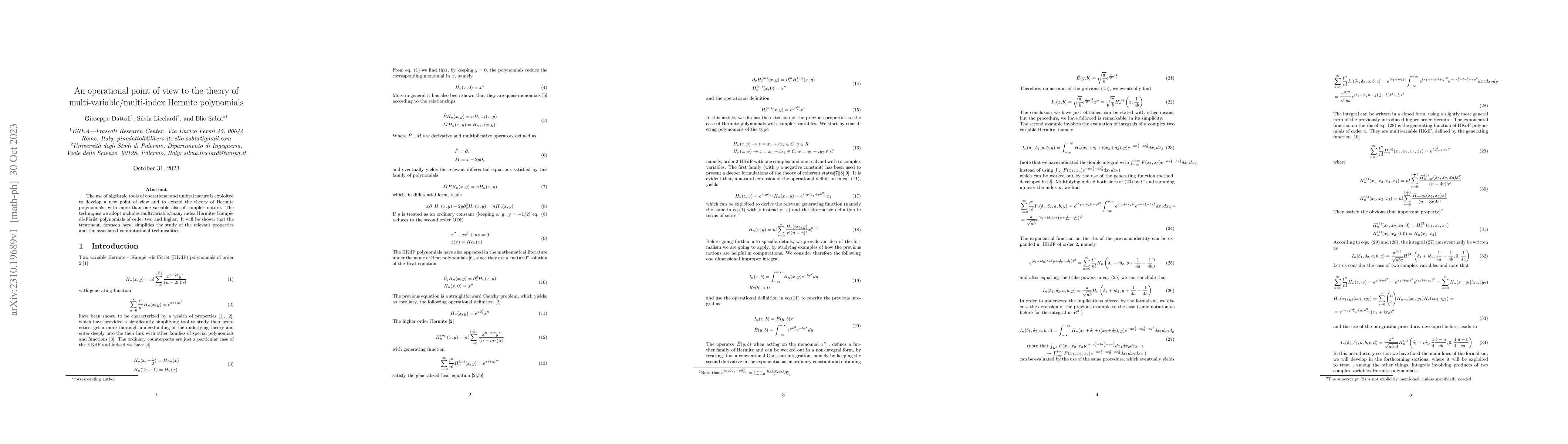 Thumbnail for An operational point of view to the theory of multi-variable/multi-index
  Hermite polynomials