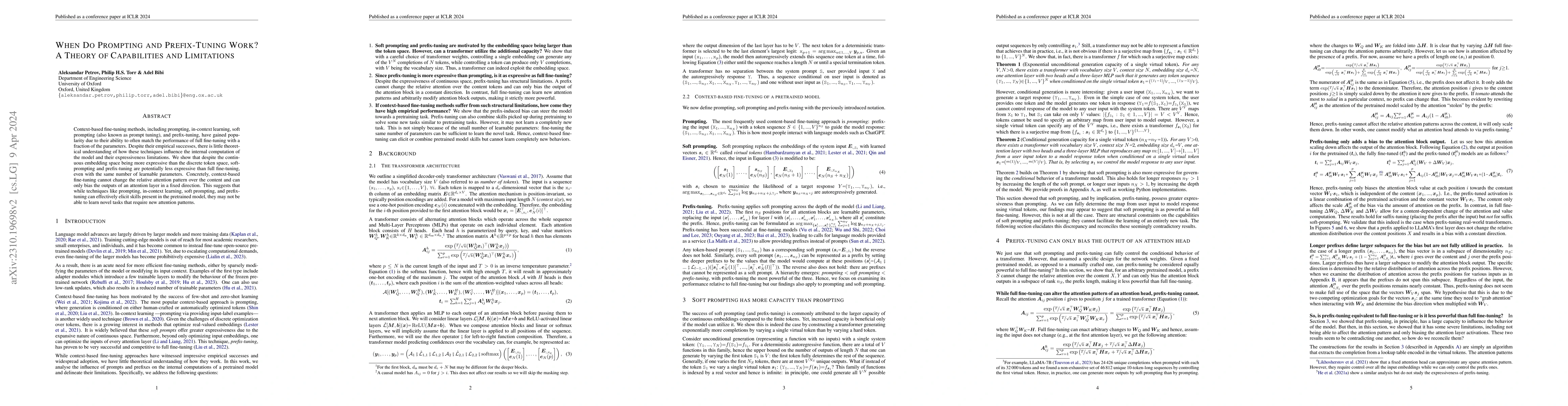 Thumbnail for When Do Prompting and Prefix-Tuning Work? A Theory of Capabilities and
  Limitations