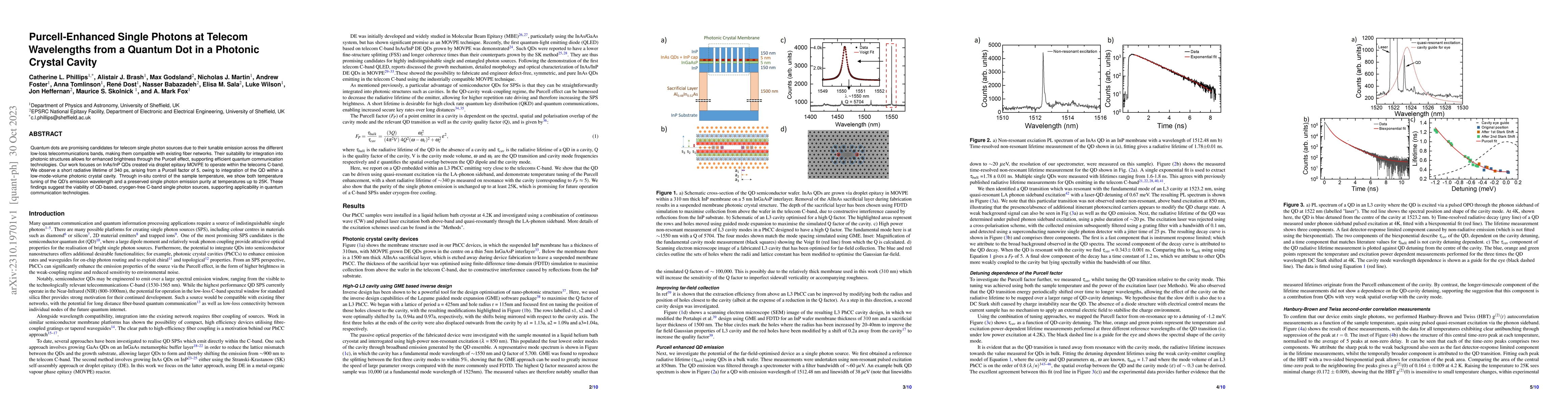 Thumbnail for Purcell-Enhanced Single Photons at Telecom Wavelengths from a Quantum
  Dot in a Photonic Crystal Cavity