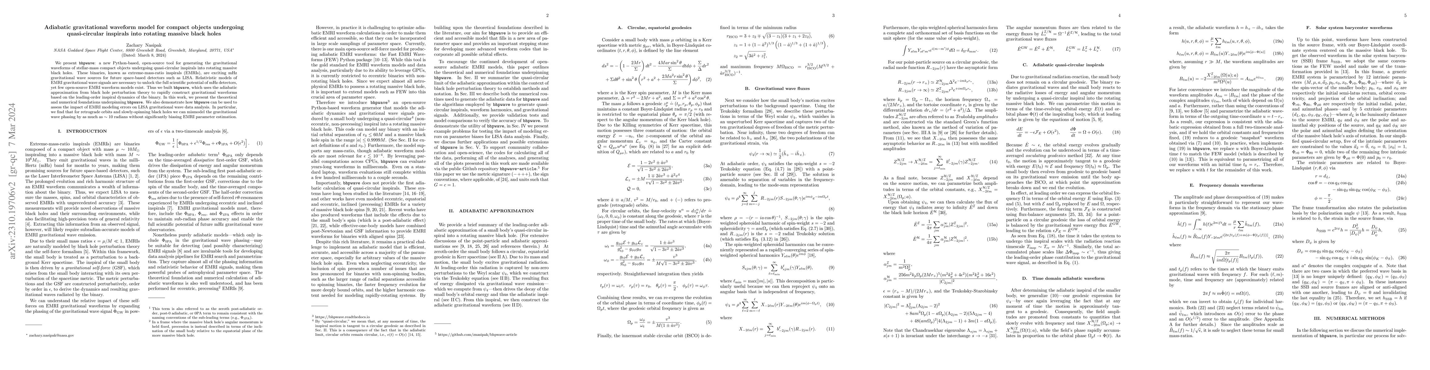 Thumbnail for BHPWAVE: An adiabatic gravitational waveform model for compact objects
  undergoing quasi-circular inspirals into rotating massive black holes