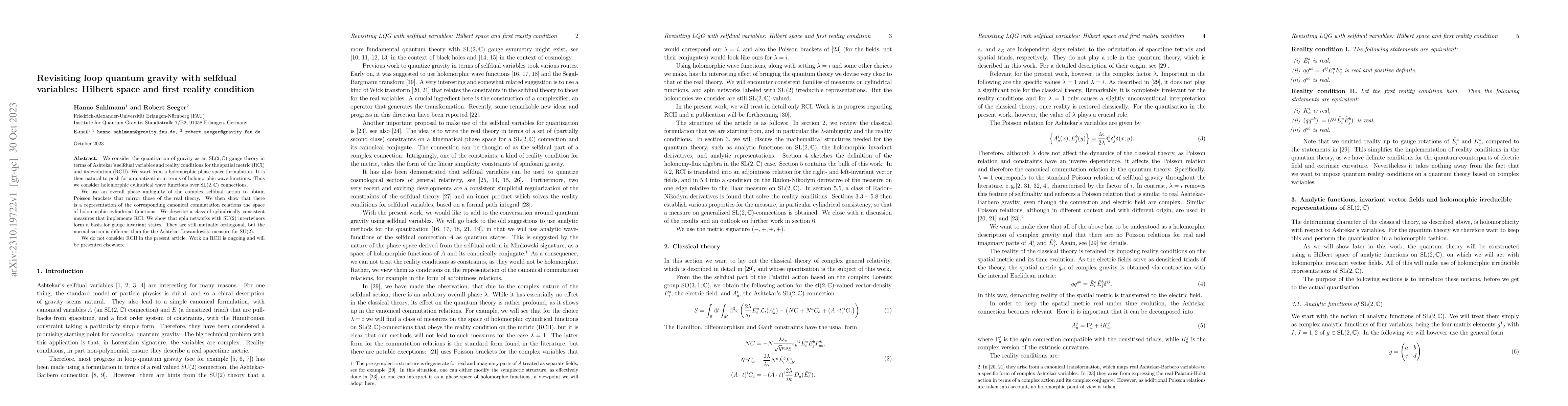 Thumbnail for Revisiting loop quantum gravity with selfdual variables: Hilbert space
  and first reality condition