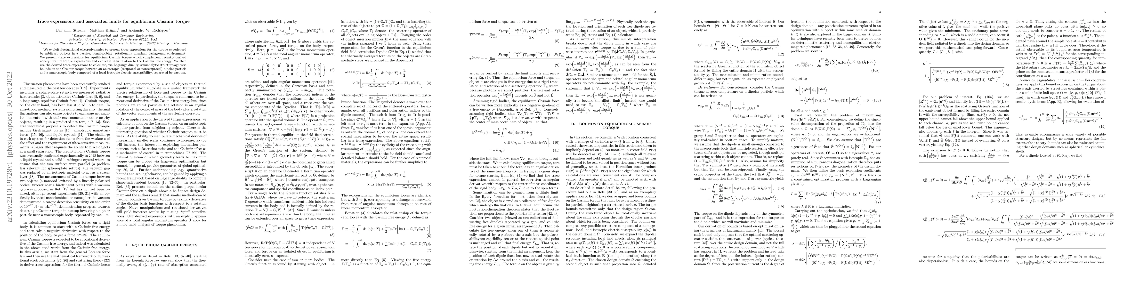 Thumbnail for Trace expressions and associated limits for equilibrium Casimir torque