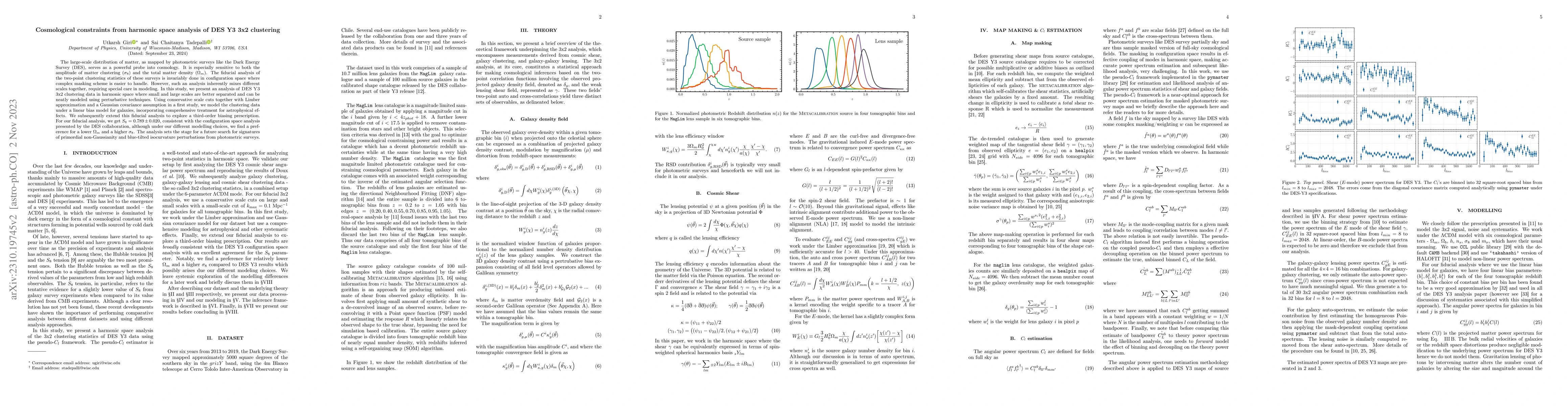 Thumbnail for Cosmological constraints from harmonic space analysis of DES Y3 3x2
  clustering