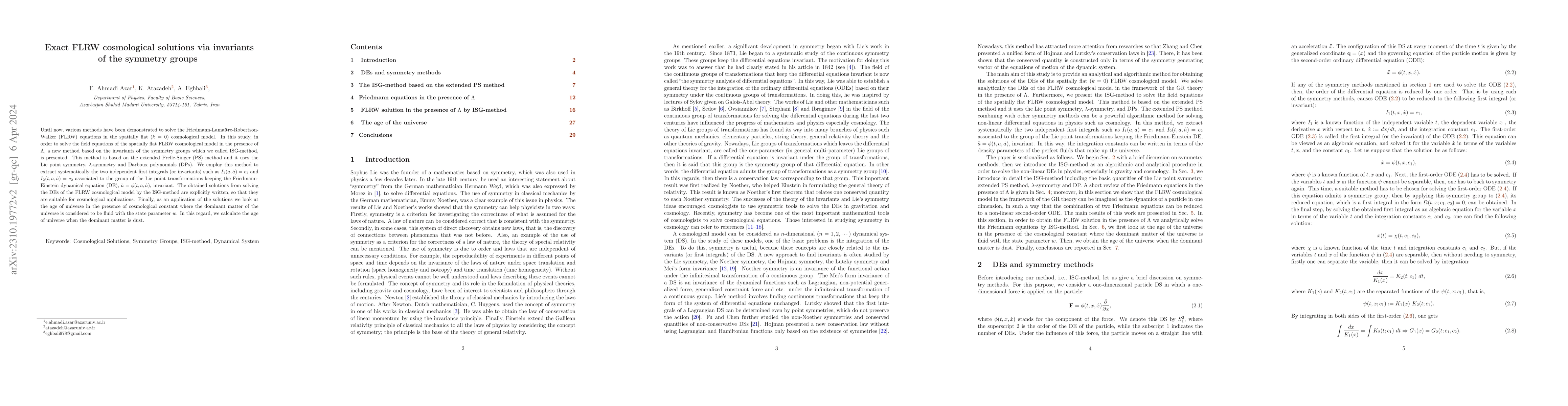 Thumbnail for Exact FLRW cosmological solutions via invariants of the symmetry groups