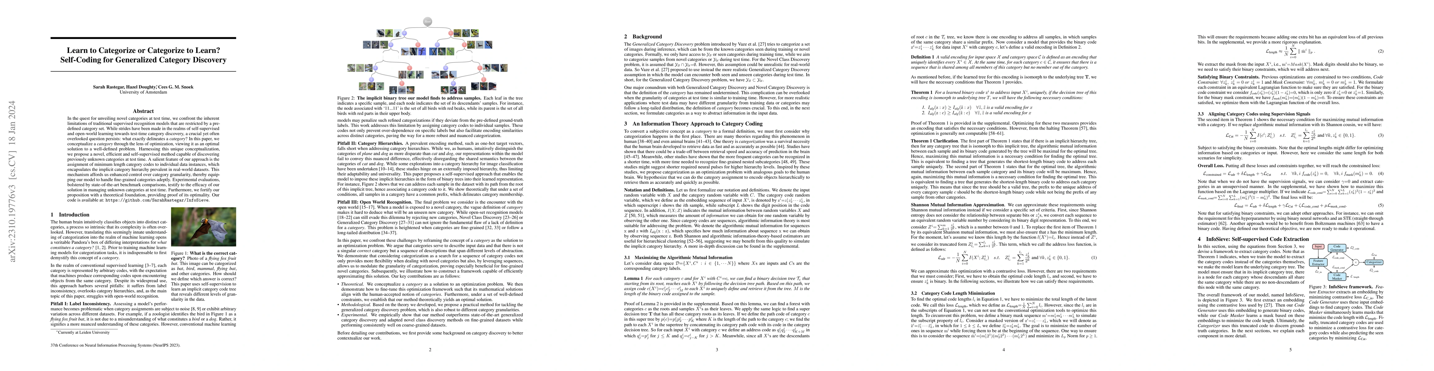 Thumbnail for Learn to Categorize or Categorize to Learn? Self-Coding for Generalized
  Category Discovery