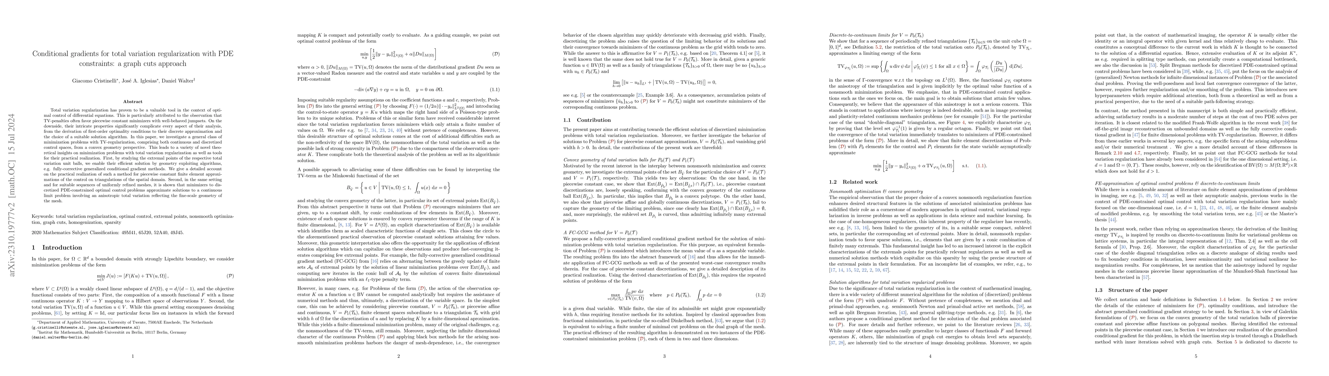 Thumbnail for Conditional gradients for total variation regularization with PDE
  constraints: a graph cuts approach