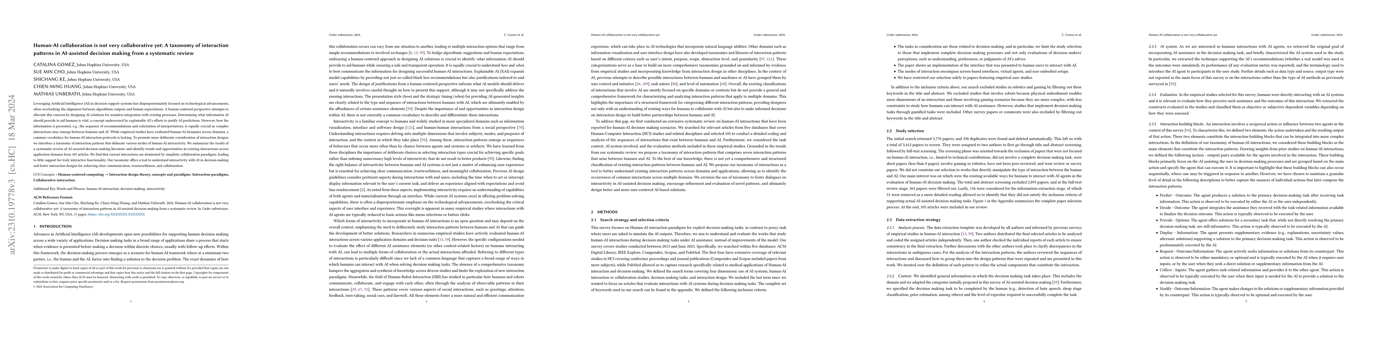 Thumbnail for Human-AI collaboration is not very collaborative yet: A taxonomy of
  interaction patterns in AI-assisted decision making from a systematic review