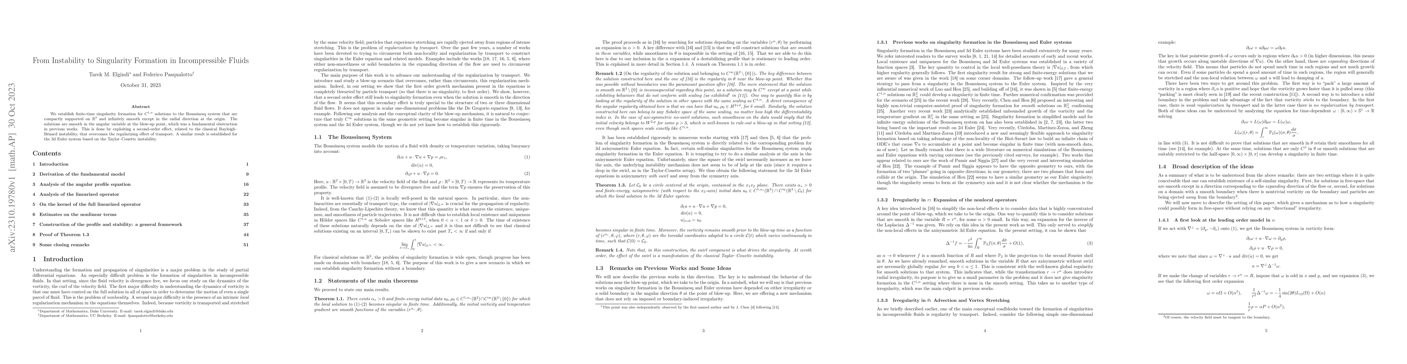 Thumbnail for From Instability to Singularity Formation in Incompressible Fluids