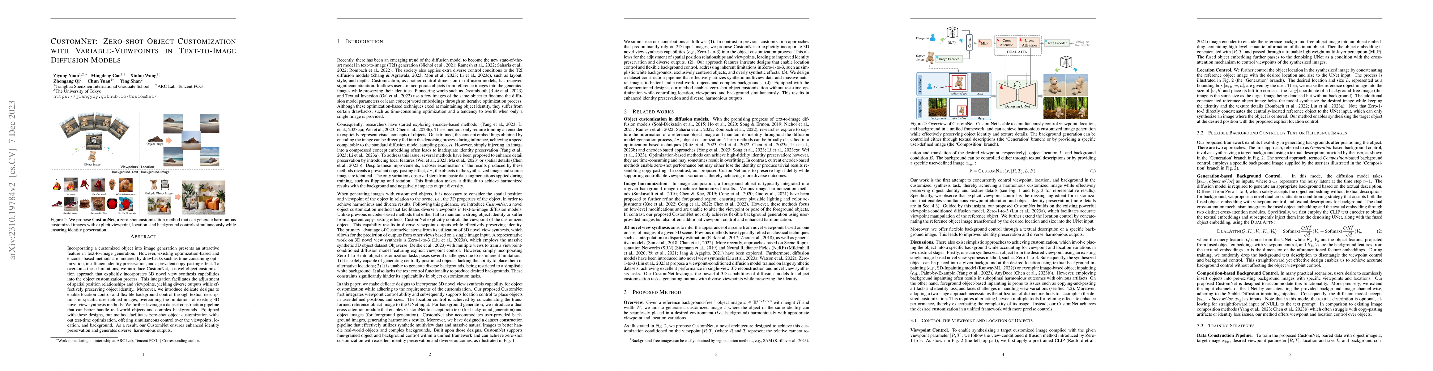 Thumbnail for CustomNet: Zero-shot Object Customization with Variable-Viewpoints in
  Text-to-Image Diffusion Models