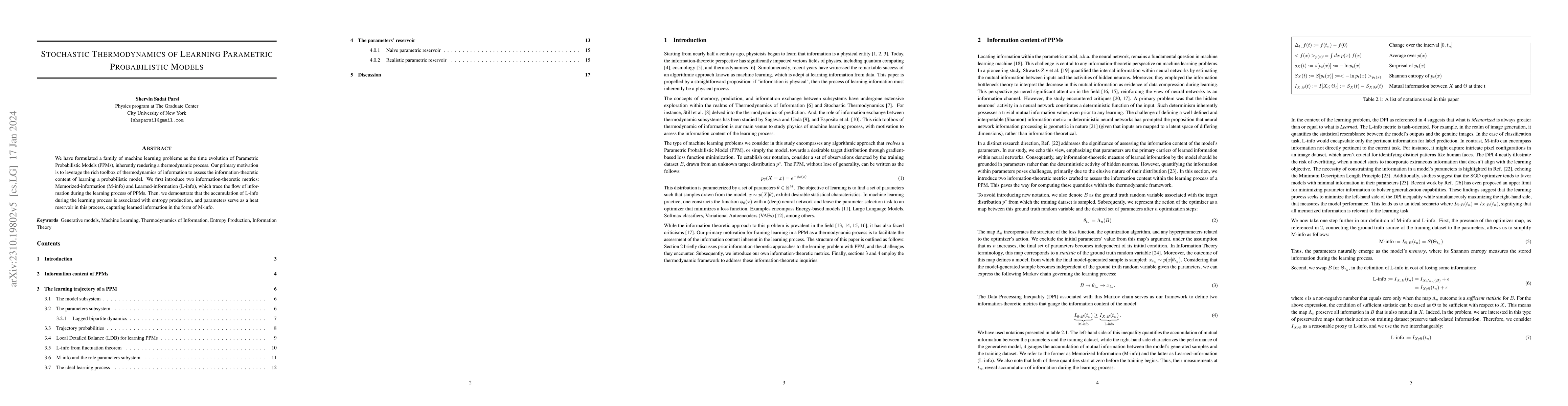 Thumbnail for Stochastic Thermodynamics of Learning Parametric Probabilistic Models