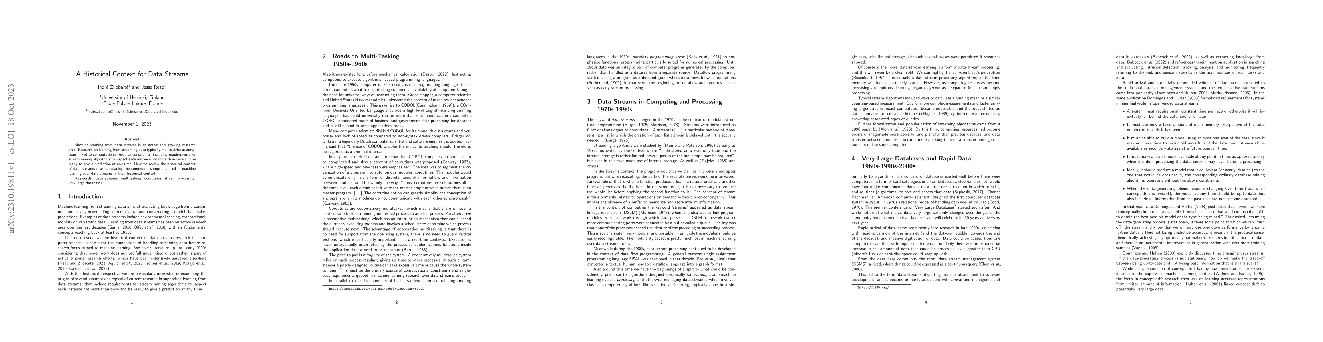 Thumbnail for A Historical Context for Data Streams