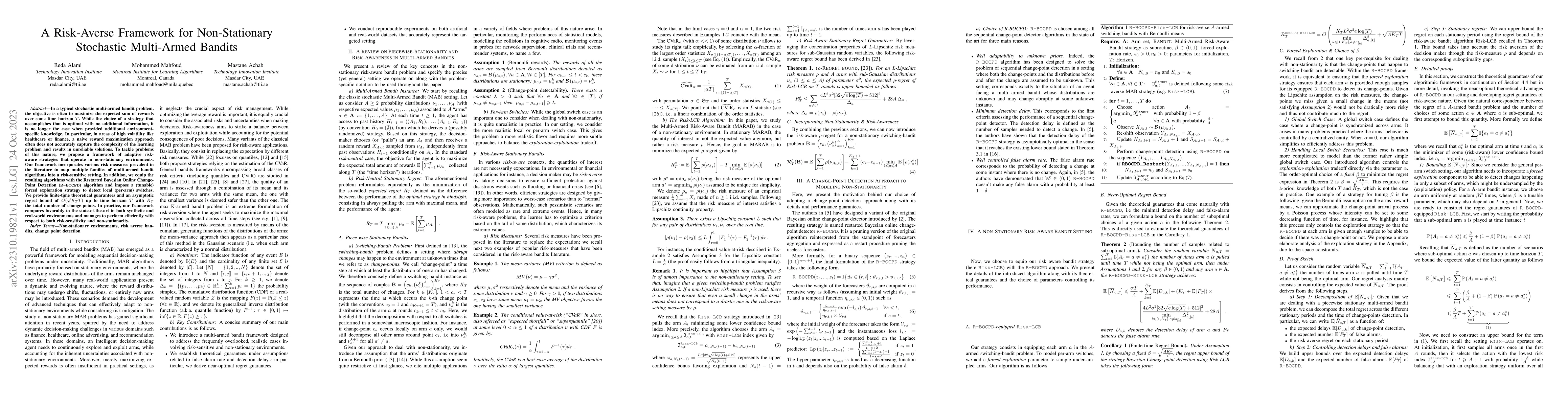 Thumbnail for A Risk-Averse Framework for Non-Stationary Stochastic Multi-Armed
  Bandits