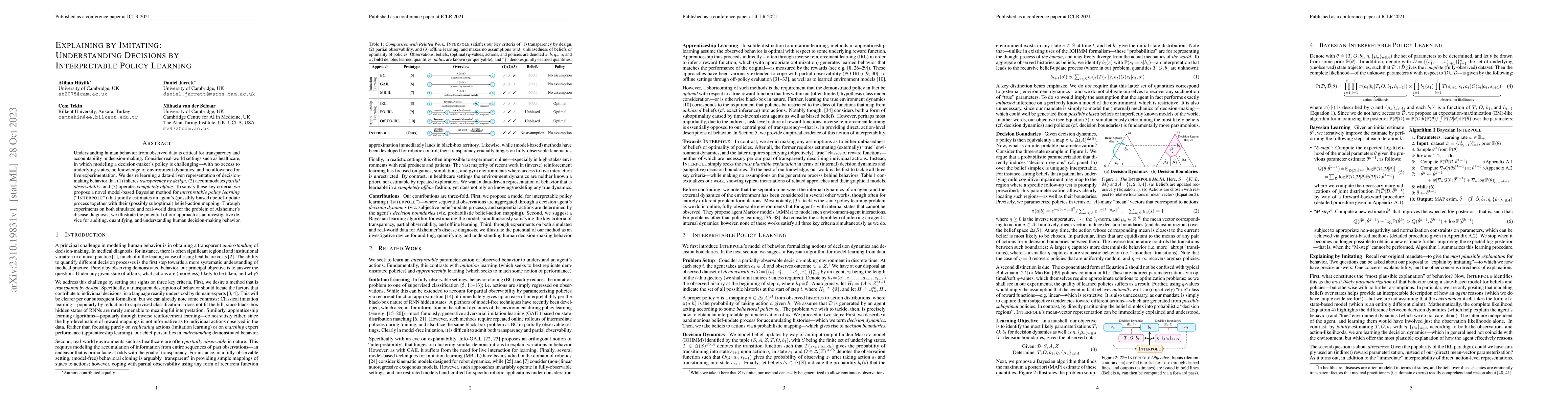Thumbnail for Explaining by Imitating: Understanding Decisions by Interpretable Policy
  Learning