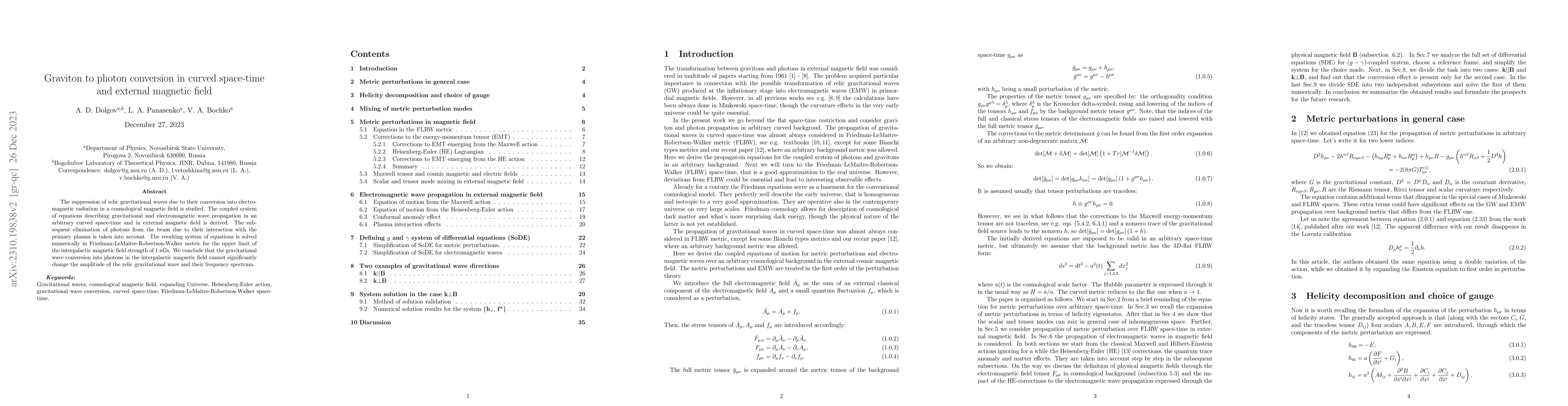Thumbnail for Graviton to photon conversion in curved space-time and external magnetic
  field
