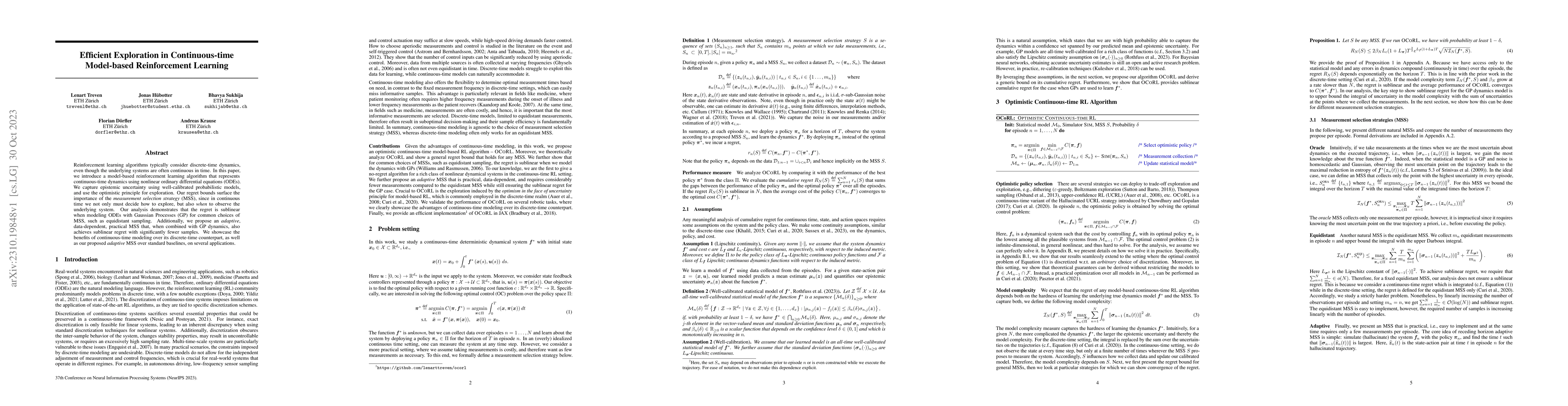 Thumbnail for Efficient Exploration in Continuous-time Model-based Reinforcement
  Learning