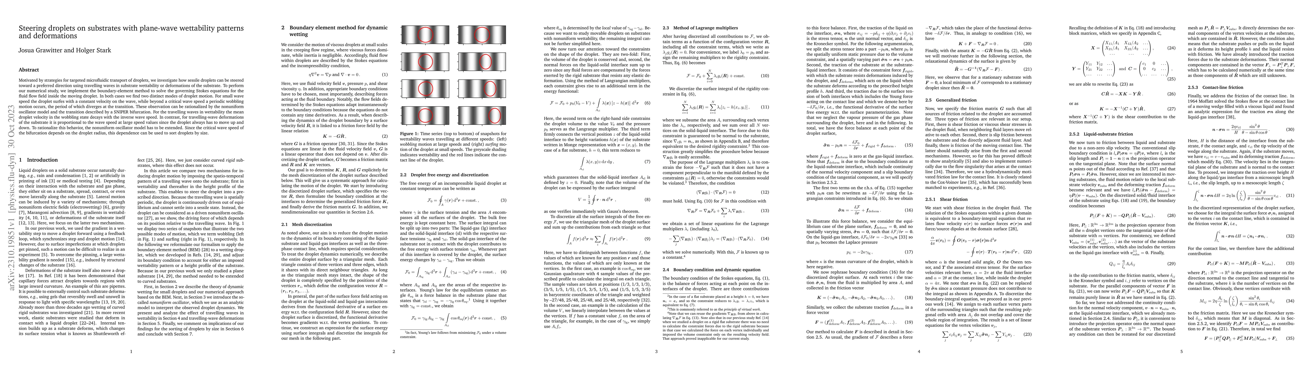 Thumbnail for Steering droplets on substrates with plane-wave wettability patterns and
  deformations