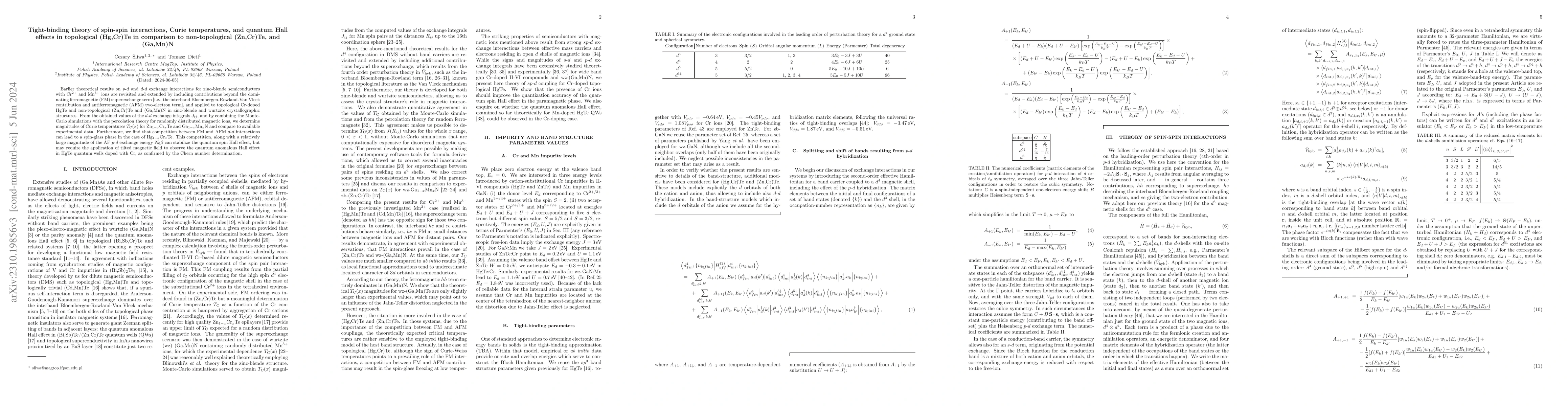 Thumbnail for Tight-binding theory of spin-spin interactions, Curie temperatures, and
  quantum Hall effects in topological (Hg,Cr)Te in comparison to
  non-topological (Zn,Cr)Te, and (Ga,Mn)N