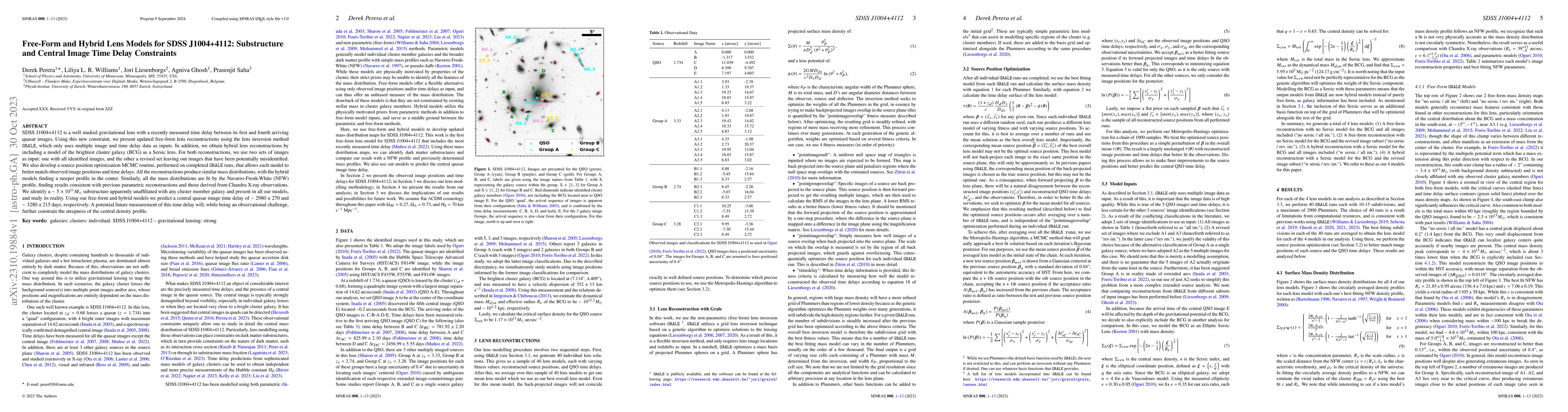 Thumbnail for Free-Form and Hybrid Lens Models for SDSS J1004+4112: Substructure and
  Central Image Time Delay Constraints