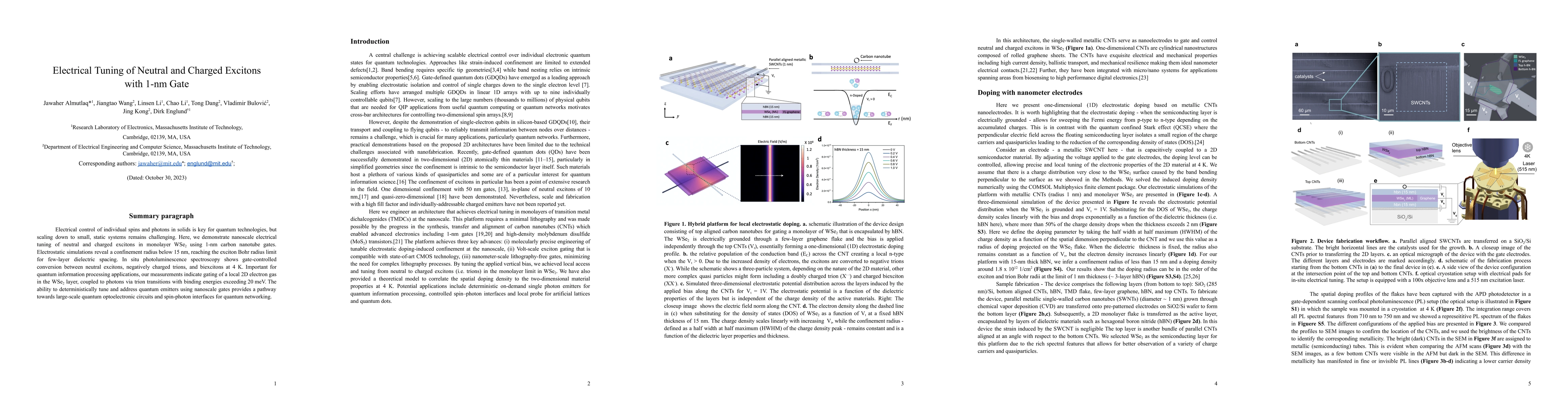 Thumbnail for Electrical Tuning of Neutral and Charged Excitons with 1-nm Gate