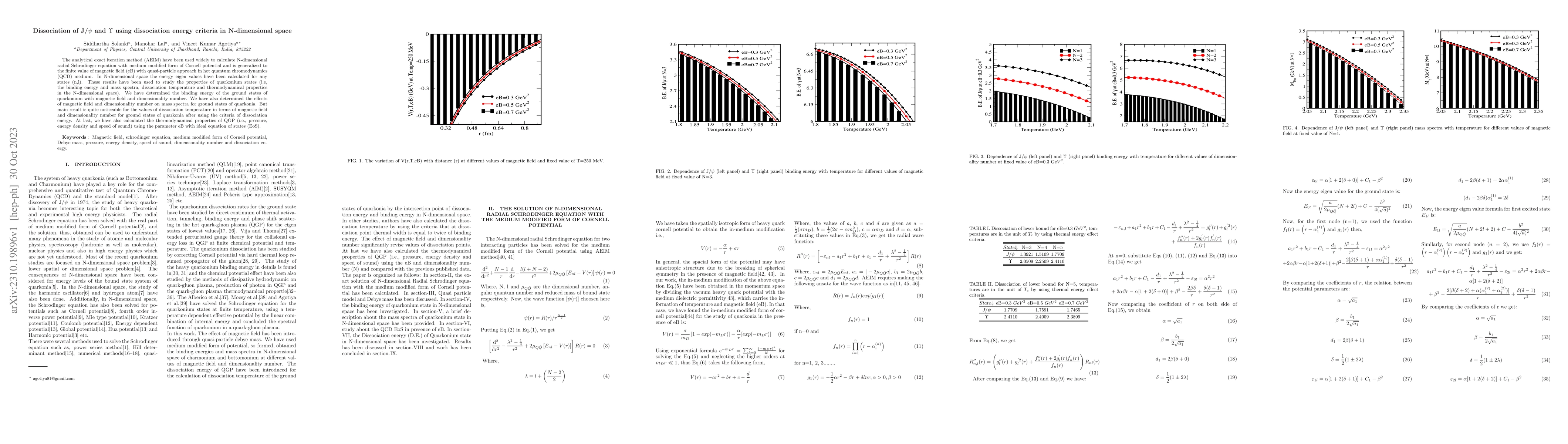 Thumbnail for Dissociation of J/$\psi$ and $\Upsilon$ using dissociation energy
  criteria in N-dimensional space