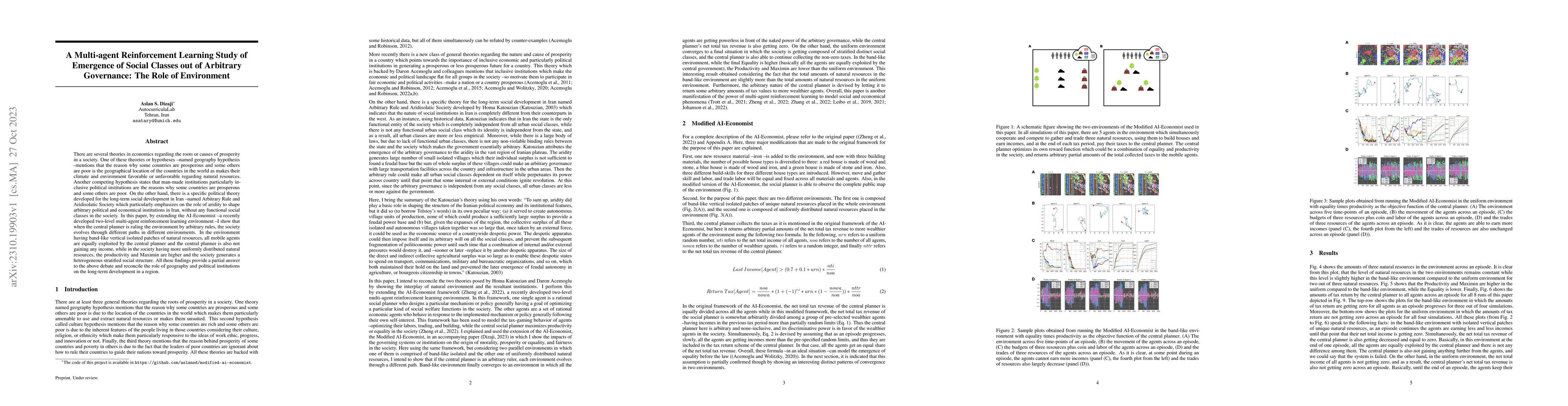 Thumbnail for A Multi-agent Reinforcement Learning Study of Emergence of Social
  Classes out of Arbitrary Governance: The Role of Environment