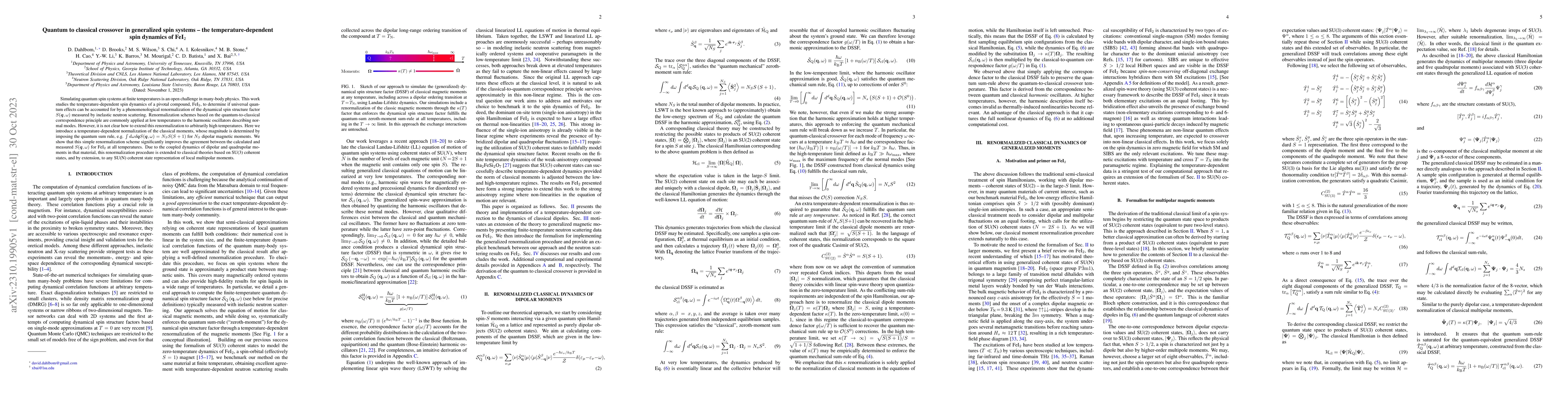 Thumbnail for Quantum to classical crossover in generalized spin systems -- the
  temperature-dependent spin dynamics of FeI$_2$