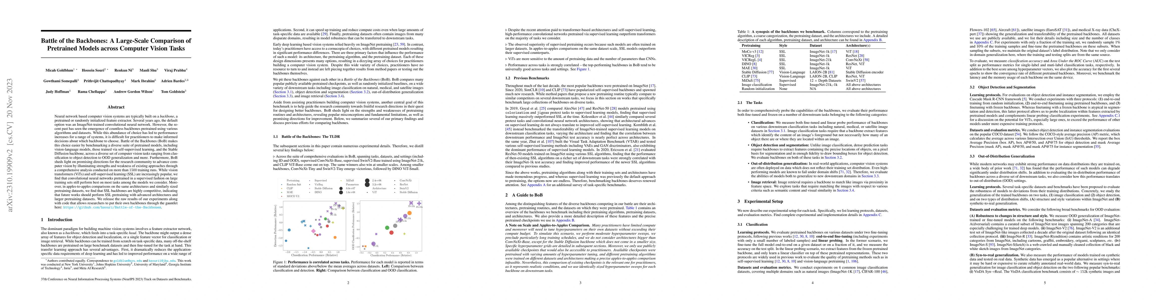 Thumbnail for Battle of the Backbones: A Large-Scale Comparison of Pretrained Models
  across Computer Vision Tasks
