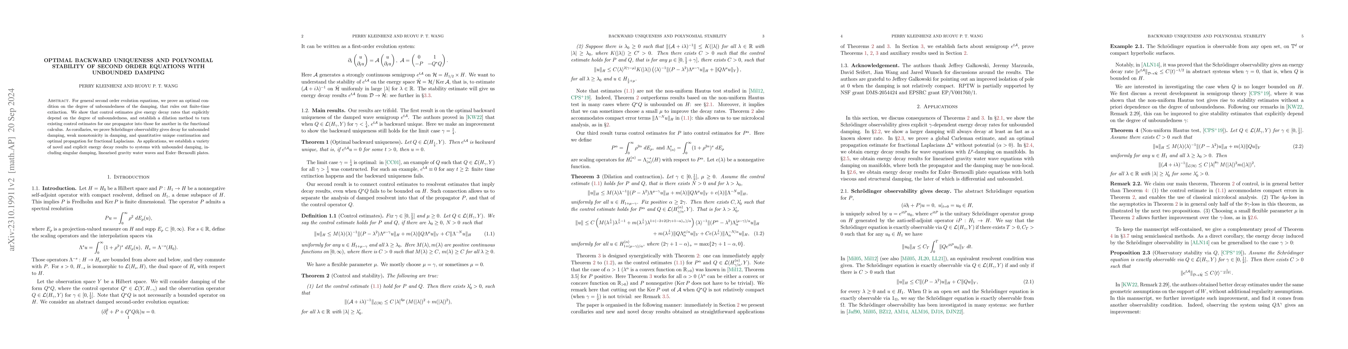 Thumbnail for Optimal backward uniqueness and polynomial stability of second order
  equations with unbounded damping