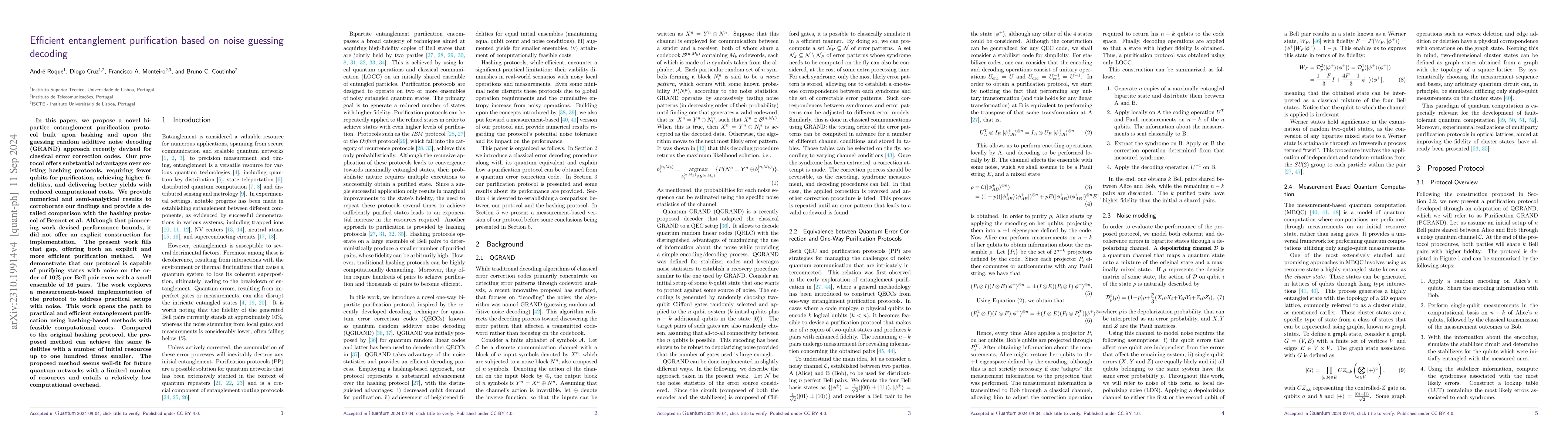 Thumbnail for Efficient entanglement purification based on noise guessing decoding