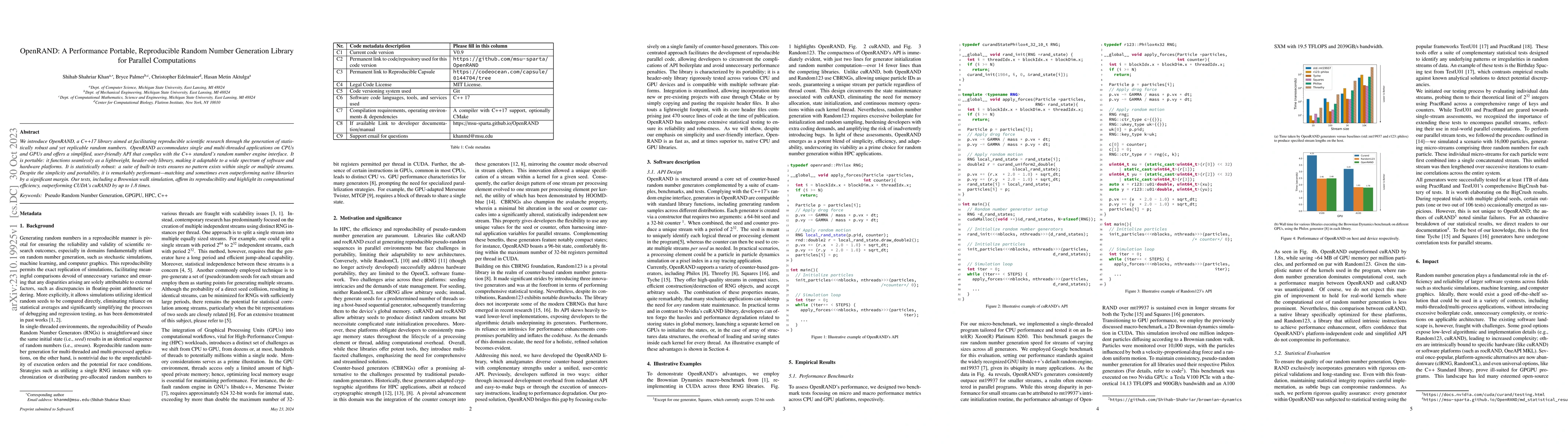 Thumbnail for OpenRAND: A Performance Portable, Reproducible Random Number Generation
  Library for Parallel Computations